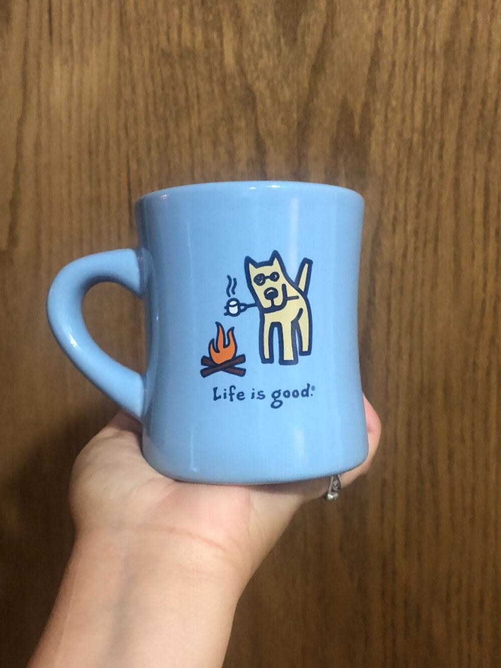 Life is Good Dog Campfire Mug Fall Cozy Autumn Bonfire Camping Diner Cup
